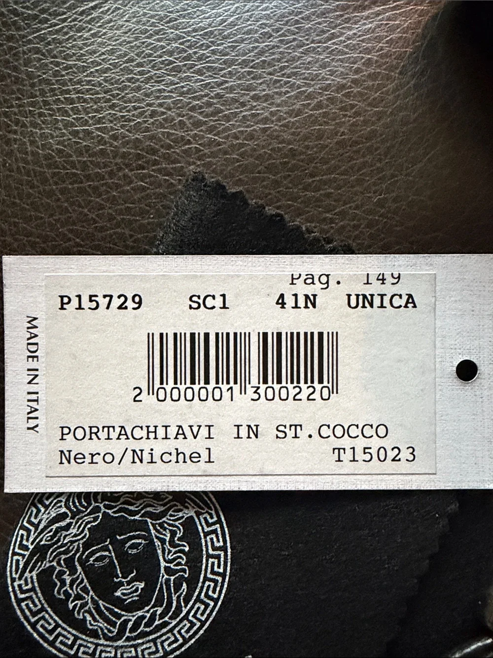 Versace Black Croc-Texture Leather Keyring with silver-Tone Medusa Detail